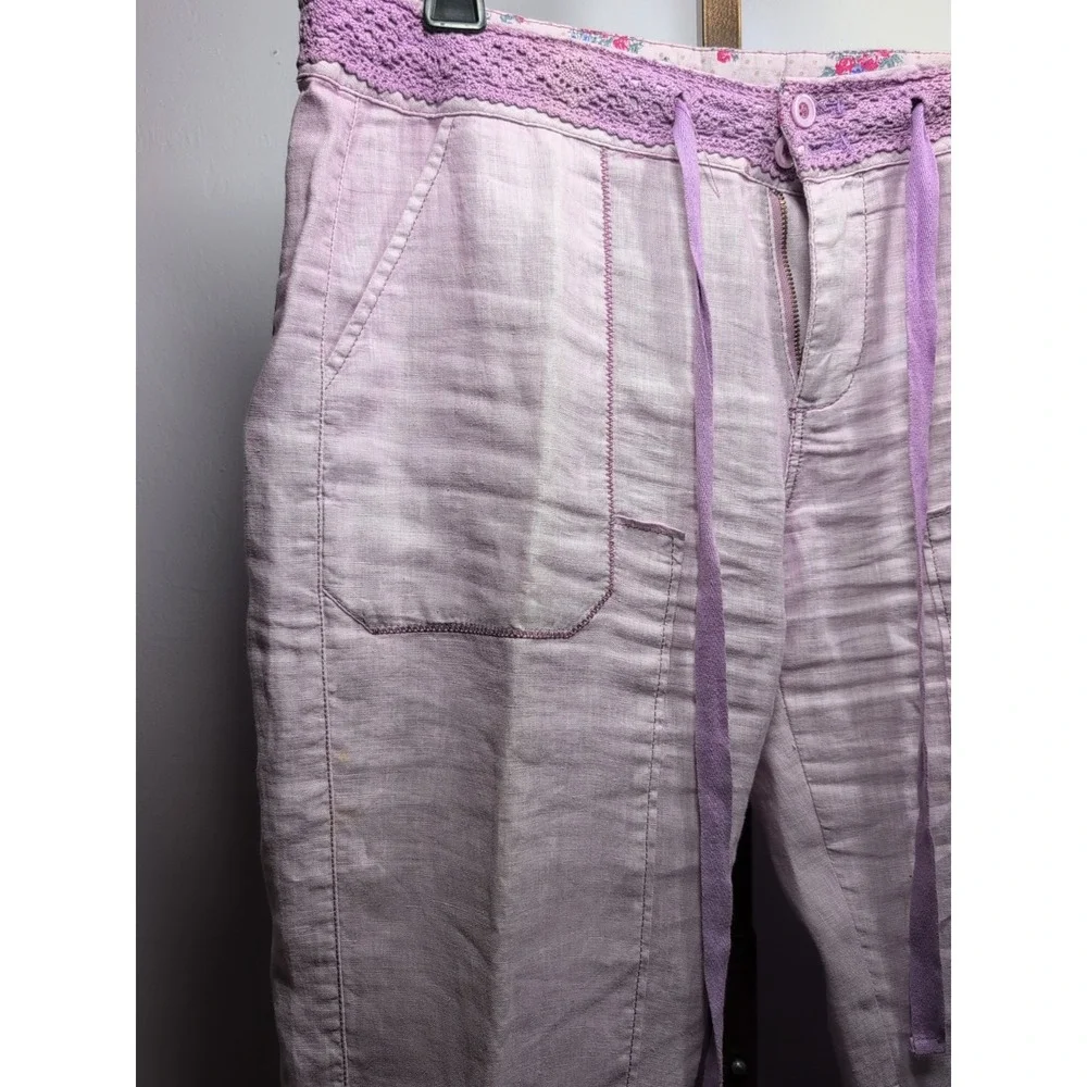 ANTHROPOLOGIE LACED LILAC LINEN CARGOS PANTS by‎ HEI HEI 29
